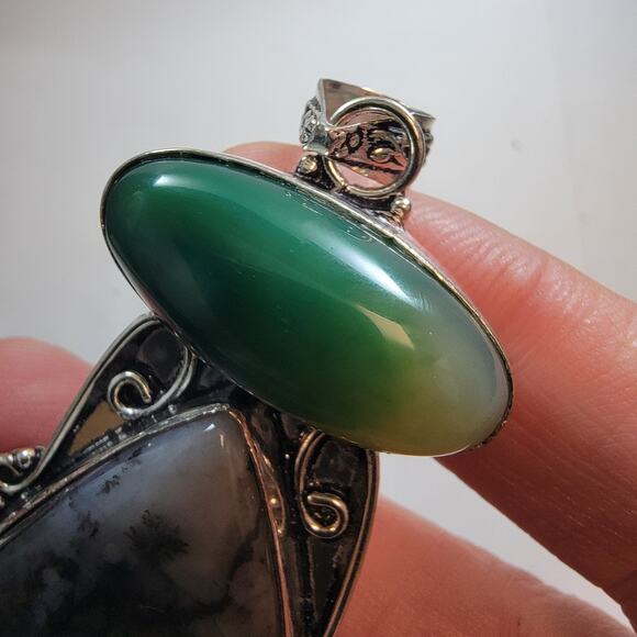 Necklace Pendants Dendritic Agate & Green Onyx Handmade Jewelry Sterling Silver - Picture 7 of 10